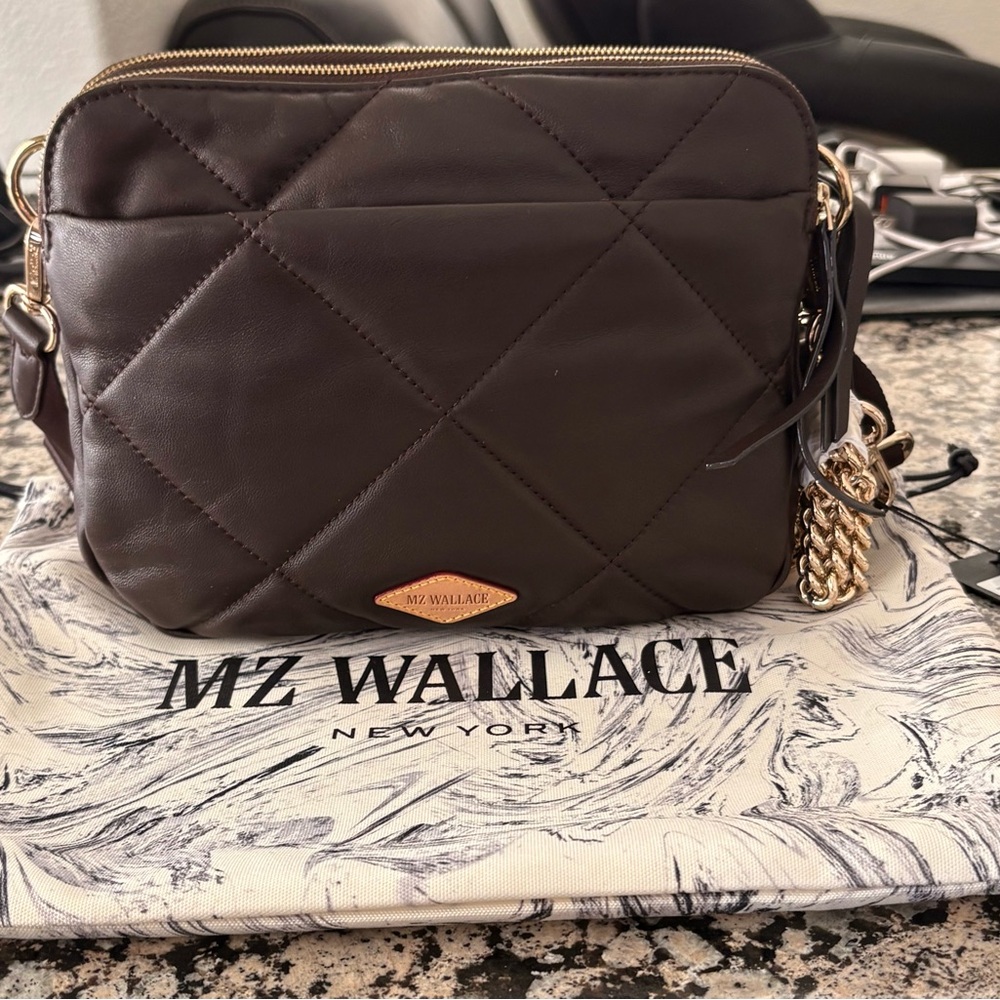 MZ Wallace Brown Crossbody Bag with Quilted Leather Design